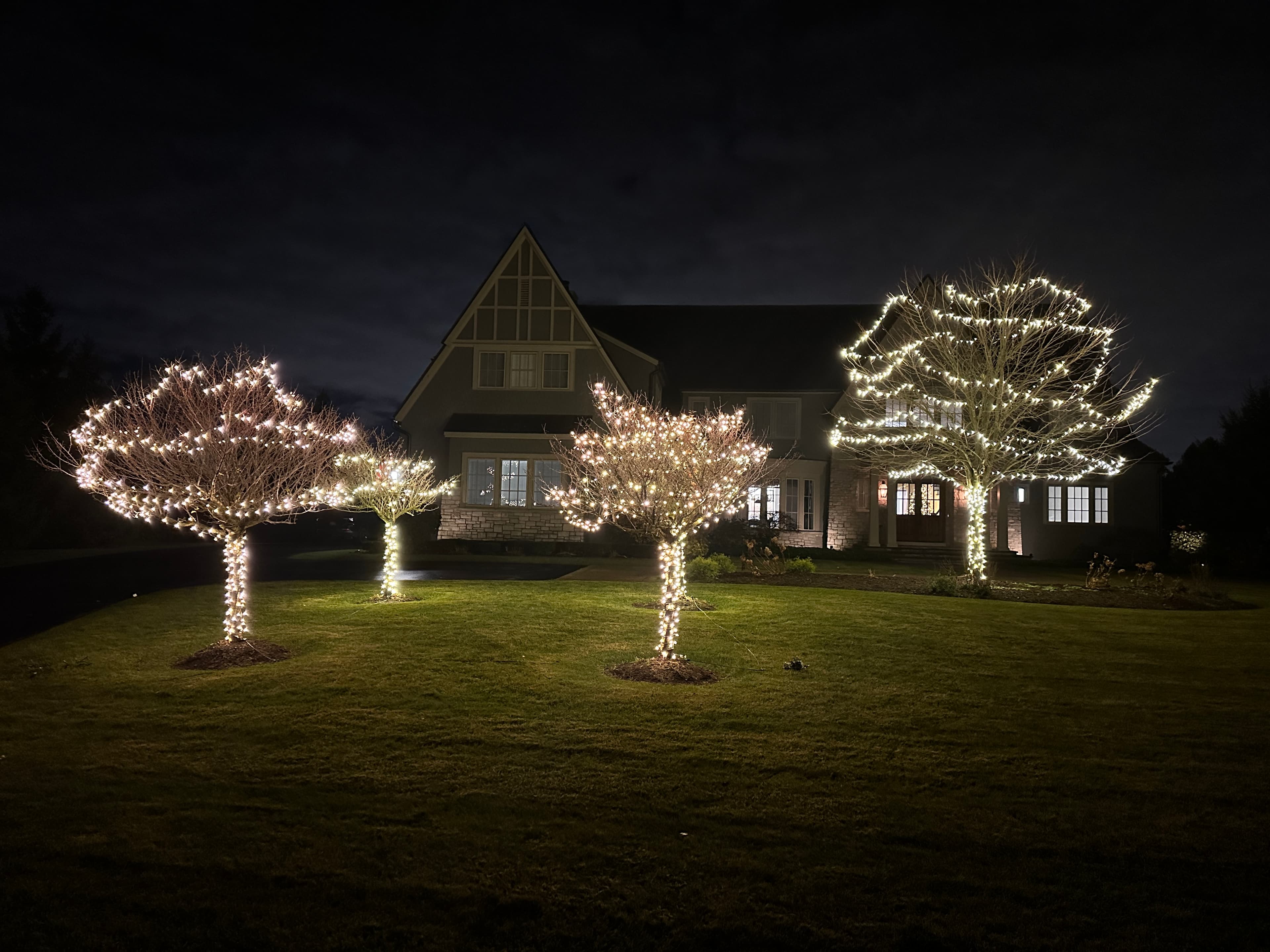 Colorful Christmas lights on a suburban home